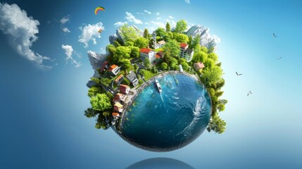 concept miniature globe showing the various modes of transport and life styles in the world - obrazy, fototapety, plakaty