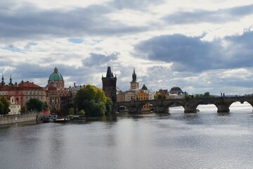 Naklejka premium Beautiful cityscape of Prague with The Charles Bridge and Vltava river in the Czech Republic