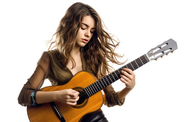 Obraz premium A young woman plays music beautifully Show off special abilities. Isolated on transparent background.