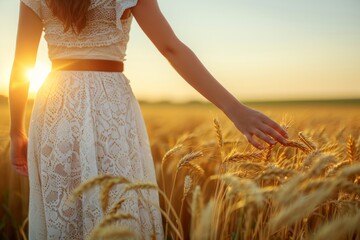 The Ethereal White Muse in the Whispers of Wheat - obrazy, fototapety, plakaty