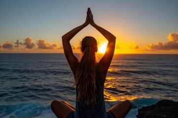 Fototapeta premium Serene Sunset Yoga on the Beach