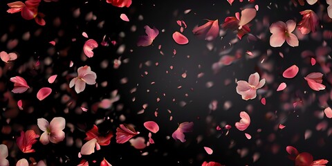Flying Petals Over Black Background