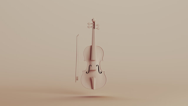 Violin classical musical instrument strings viola audio neutral backgrounds soft tones beige brown 3d illustration render digital rendering