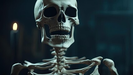 Skull and bones, a skeleton on a dark background. - obrazy, fototapety, plakaty