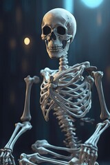 Skull and bones, a skeleton on a dark background. - obrazy, fototapety, plakaty