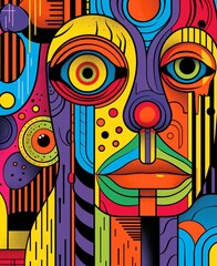 AI generated illustration of a vibrant portrait showcasing diverse colorful faces