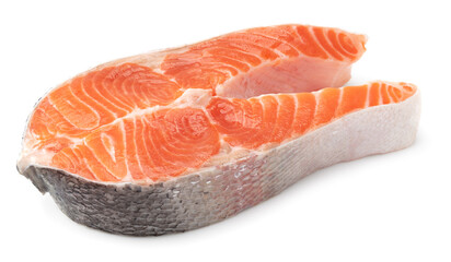 slice of raw fish, salmon, trout, steak, isolated on white background, clipping path