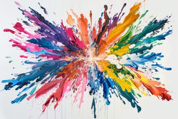 An explosion of different colors from a single point on a white background