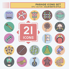 Icon Set Parade. related to Festival symbol. color mate style. simple design illustration