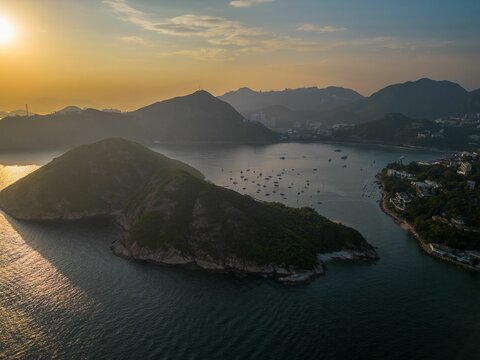 Scenic view of the blue ocean at the sunset in Repulse Bay, Hong Kong, South East Asia