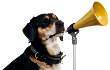 Adorable dog with a megaphone on a transparent background