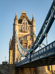 Fototapeta na wymiar Low angle shot of Tower Bridge in the United Kingdom under blue sky