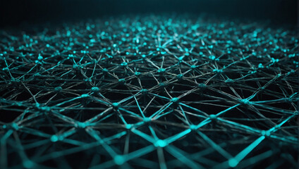 Teal abstract background with an intricate lattice of dots and interwoven lines, resembling a technological network. - obrazy, fototapety, plakaty
