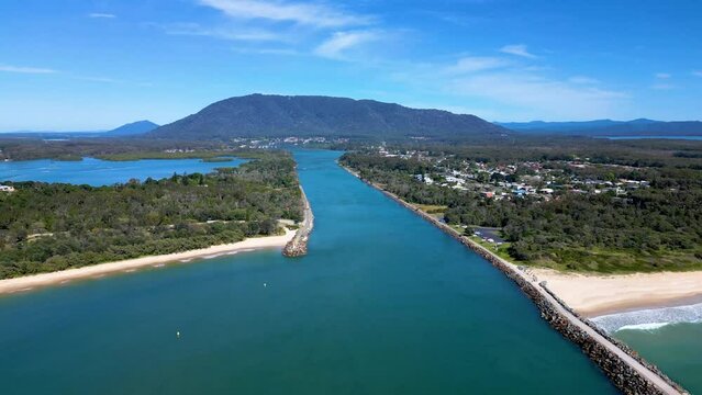 Beautiful drone view of Camden Haven Inlet river in New South West, Australia