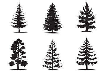 set of trees silhouettes