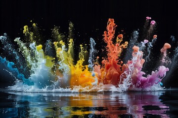 An explosion of foam of different colors from a single point