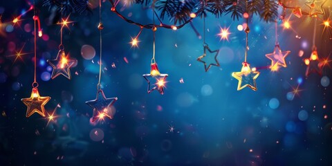 Festive background featuring hanging lights in star shapes