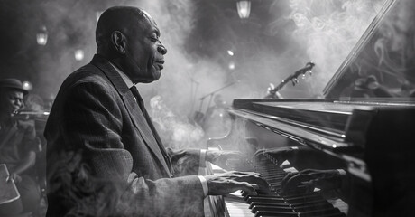 Fototapeta premium Independent Jazz Musicians Playing Solo Instruments Digital Art Wallpaper Background Backdrop