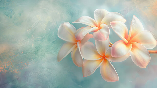 Soft and delicate frangipani blooms, painted with gentle hues of pastel.