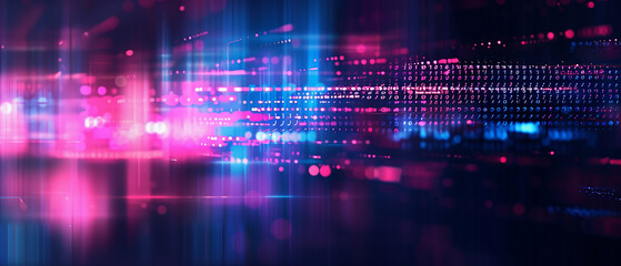 Obraz premium Futuristic Digital Data Stream in Pink and Blue Hues with Binary Code for Modern Technology Concept 