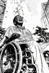 smiling people in a wheelchair, with a disability