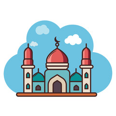 Modern line art Islamic Mosque, white background, Vector Mosque icon illustration. Ramadan mosque. Masjid conceptual design logotype.