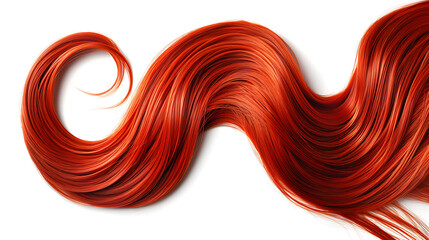 Red wavy hair on a white background. Close-up.