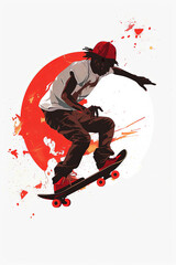 skateboarder performing an ollie, depicted