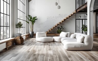 Modern loft interior design with minimalist aesthetics