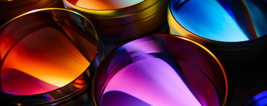 The aesthetic and functional beauty of aperture blades in a DSLR lens enhanced by a colorful