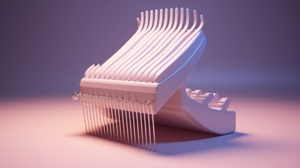Design a futuristic and ethereal interpretation of a traditional Kalimba 3d render