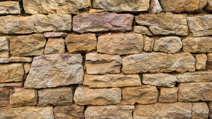 Fototapeta premium Closeup shot of a wall made of sandstones stacked on each other in daylight