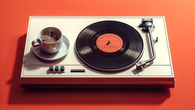 Lofi gramophone and coffee cup, world music day concept. seamless looping 4k time-lapse animation video background