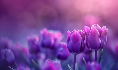 purple tulips in the foreground, Generative AI