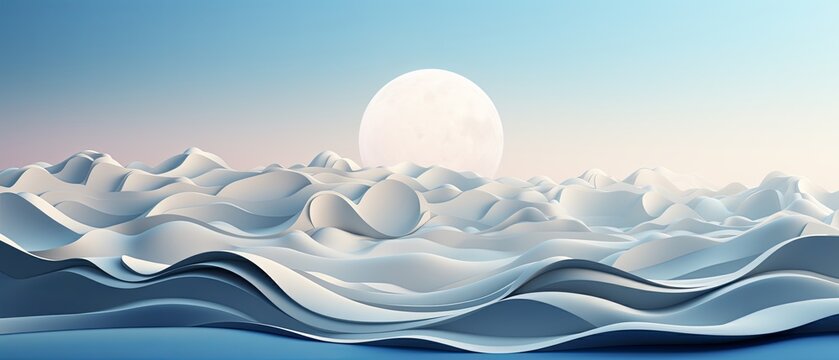 3D render of Earth's atmosphere thinning, paper-cut style, minimalist design, blurred sky background,