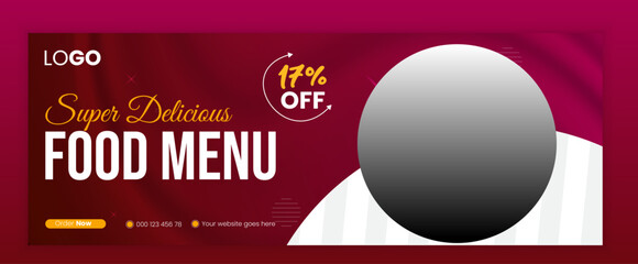 Food Facebook cover design for restaurant business ads and marketing promotion, timeline cover template, social media header post, web banner template with editable vector