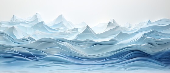 Minimalist 3D-rendered paper-cut of disappearing glaciers, highlighting climate change, blurred icy background, - obrazy, fototapety, plakaty