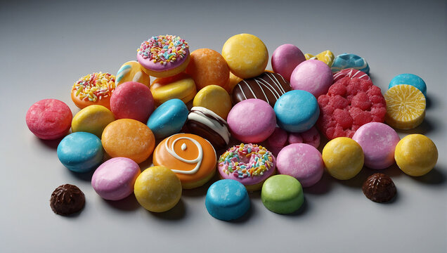 A pile of colorful candy and cookies

