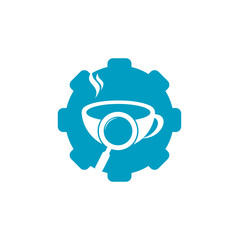 Search Coffee gear shape concept logo template design vector. Coffee magnifying glass logo template Vector.