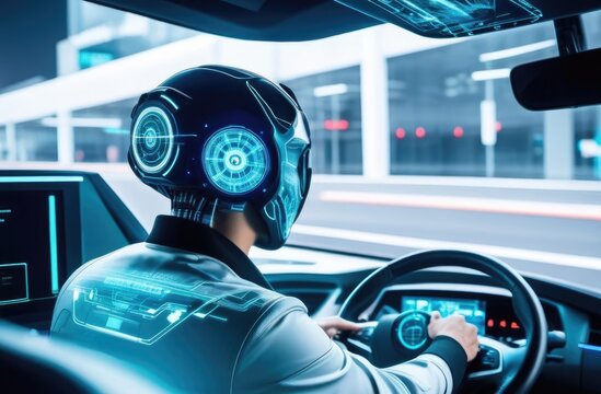 Cybernetics Style Driver, Neon Light, Autonomous Car, Autonomous Driving Vehicle