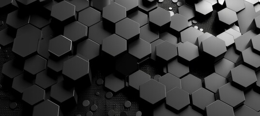 Obraz na płótnie Canvas Black hexagon honeycomb shapes matte surface moving up down randomly. Abstract modern design background concept. 3D illustration rendering graphic design