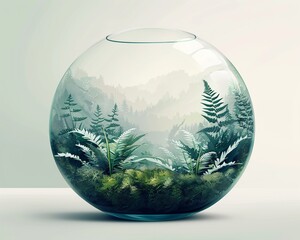 A terrarium displaying a miniature aesthetic forest scene