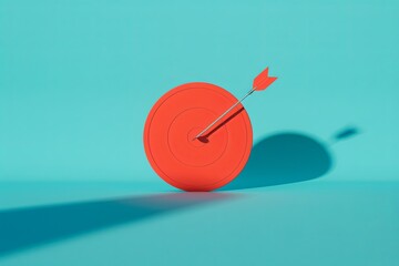 Creative illustration of a round target with an arrow. Darts. close-up. on a blue background. rich colors. generative ai
