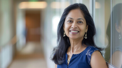 Fototapeta premium Smiling Indian woman in an office environment.
