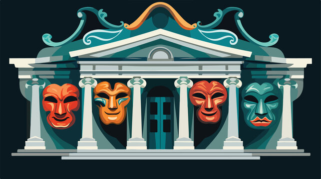 An architectural element with three theatrical mask