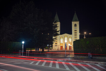 The Church in Medjugorje  by night, in Bosnia and Herzegovina | Kościół w Medziugorje w Bośni i Hercegowinie nocą | Crkva u Međugorju noću, Bosna i Hercegovina