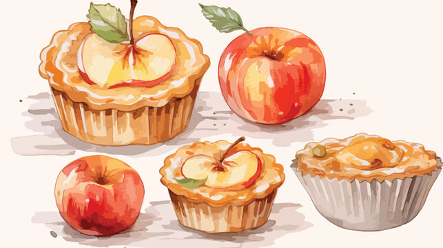 Apple Dessert Watercolor Clipart 2d flat cartoon va