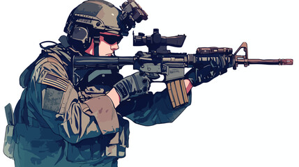 Obraz premium Army Soldier Watercolor ClipArt 2d flat cartoon vac