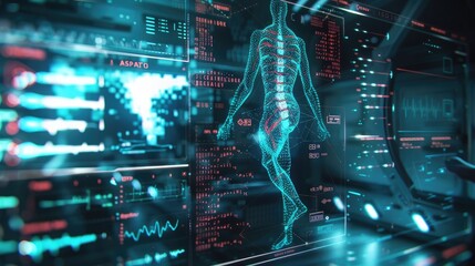 body research data analysis futuristic background screen dna infographic medical scan health technology 3d digital medicine