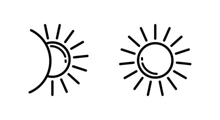 Sun Lineal Icon Symbol Vector. Black Outline Sun Icon